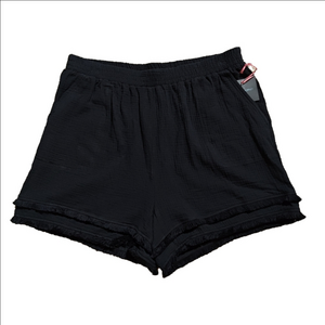 Cynthia Rowley Waffle Knit Cotton Pull-On Fringe Hem Shorts Black Plus Size 1X